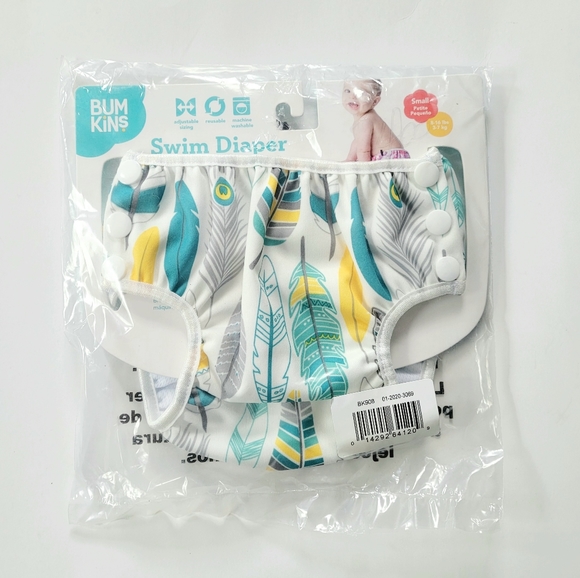 Bumkins Reusable Swim Diaper - Feather, Small, NEW - Picture 2 of 5